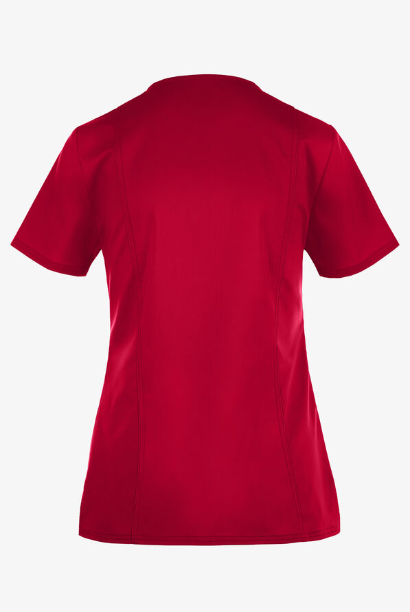 Cherokee Workwear Revolution Women's 2-Pocket STRETCH Mock Wrap Scrub Top - Red - 3