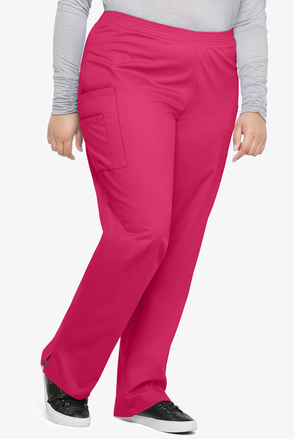 Butter-Soft STRETCH Women's 3-Pocket Plus Size Pull On Scrub Pants - Petite - Fuchsia - 1