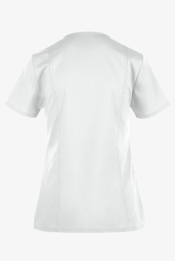 Cherokee Workwear Revolution Women's 2-Pocket STRETCH Mock Wrap Scrub Top - White - 2