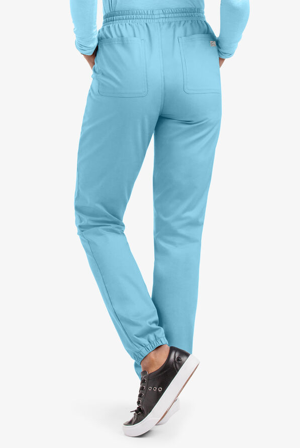 Butter-Soft STRETCH Women's 5-Pocket Jogger Scrub Pants - Petite - Poolside View - 2