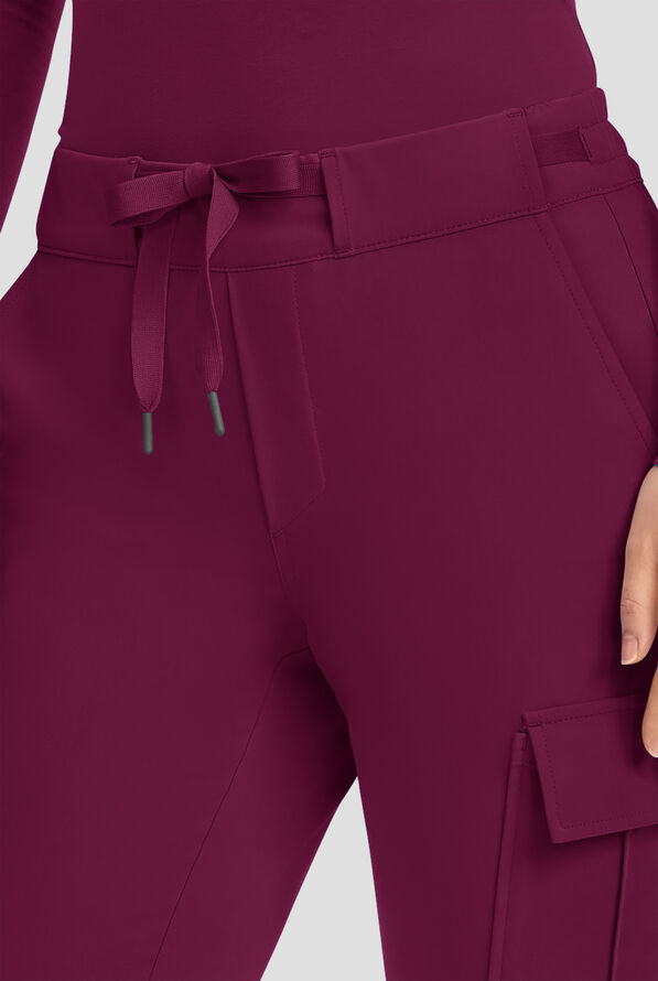 Healing Hands Quest Blair Women's 6-Pocket STRETCH Flare Leg Drawstring Cargo Scrub Pants - Petite - Wine - 3