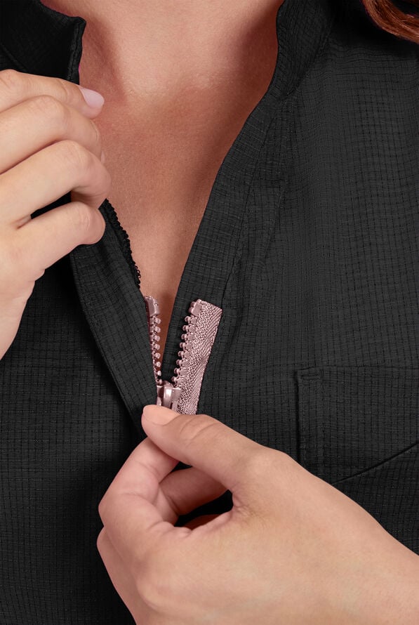 Blusa m&eacute;dica koi Solis Catrin STRETCH con cuello en V con cremallera y tapeta en contraste y 1 bolsillo para mujer - Black - 5