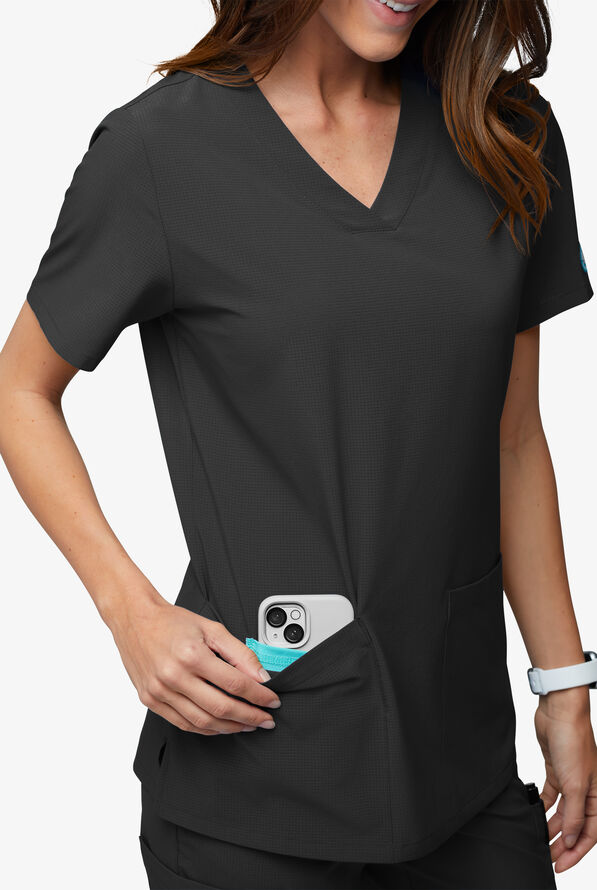 Easy Stretch EcoGrid Alana Women's 3-Pocket Scrub Top - Onyx Black - 4