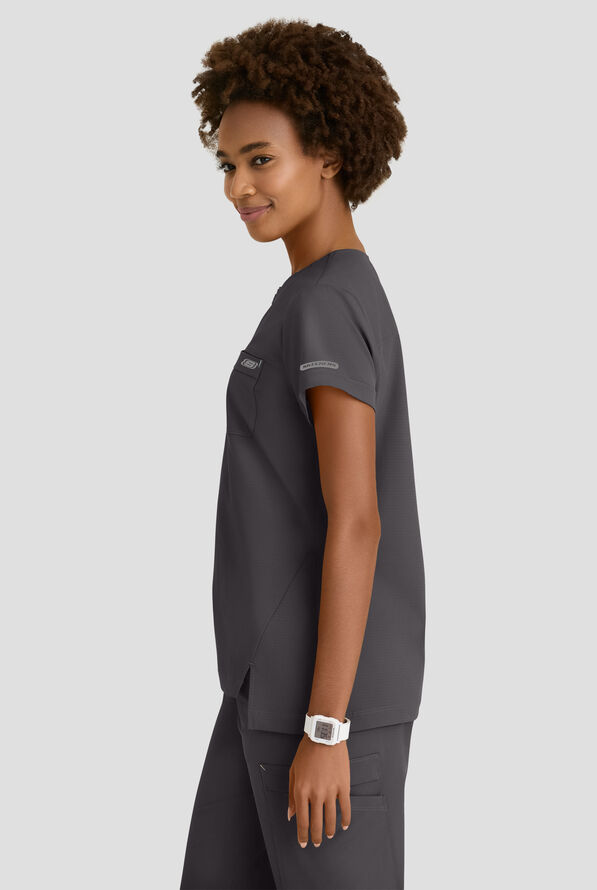 Blusa m&eacute;dica Skechers by Barco MotionTech Trek STRETCH con cuello redondo con cremallera y 2 bolsillos para mujer - Pewter - 3