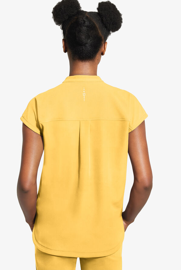Healing Hands 360 Sandy Women's 2-Pocket STRETCH Dolman Sleeve Zip Mandarin Collar Scrub Top - Sunray Yellow - 3