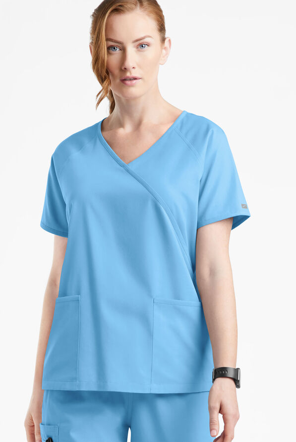 Blusa médica Butter-Soft Originals estilo cruzado con 3 bolsillos para mujer - Blue Oasis - 2