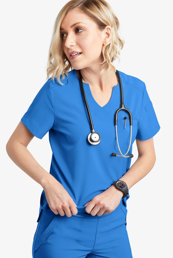 Blusa m&eacute;dica Easy STRETCH Nikki con cuello festoneado y 1 bolsillo para mujer - Cerulean - 6