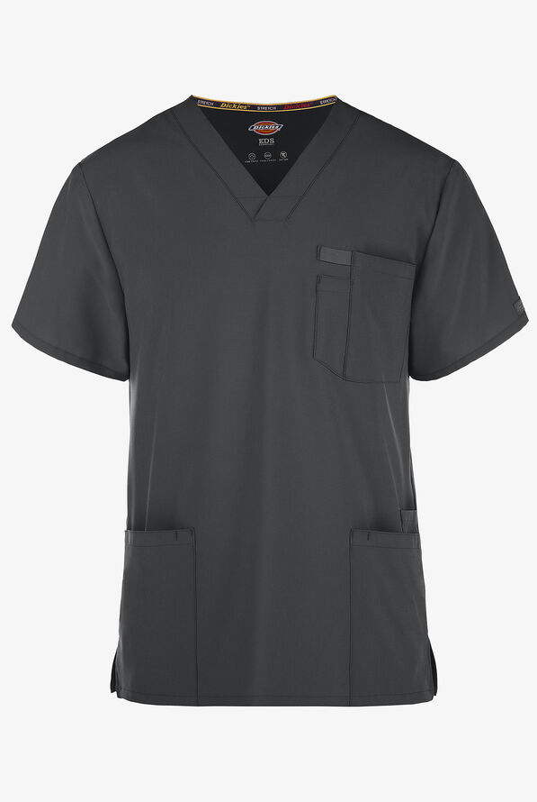 Dickies EDS Essentials Men's 4-Pocket STRETCH V-Neck Scrub Top - Pewter - 1