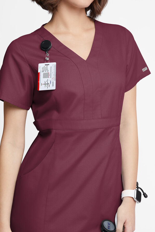 Butter-Soft Originals Women's 4- Pocket V-Neck Empire Waist Dress - Wine - 2