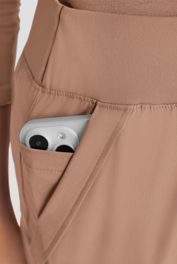 Pantal&oacute;n m&eacute;dico Easy STRETCH Sydney con piernas acampanadas y 5 bolsillos para mujer - Mono m&eacute;dico de 2 piezas - Warm Terrazzo - 3