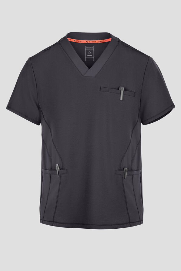 Infinity GNR8 Men's 3-Pocket STRETCH Rib-Knit Trim V-Neck Scrub Top - Pewter - 1