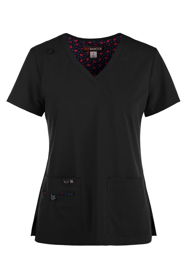 koi Basics Becca Women's 4-Pocket STRETCH V-Neck Scrub Top - Black - 1