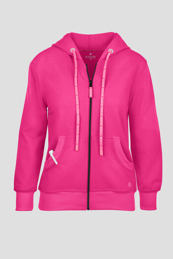 Med Couture Amp Women's 2-Pocket STRETCH Knit Embossed Logo Zip Hoodie Scrub Jacket