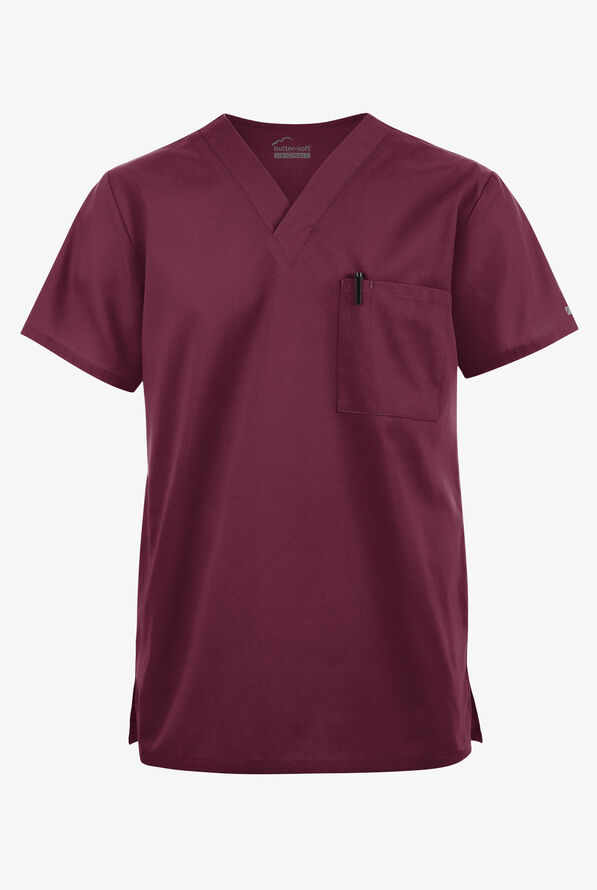 Blusa médica unisx Butter-Soft Originals con cuello en V y 2 bolsillos - Wine - 1