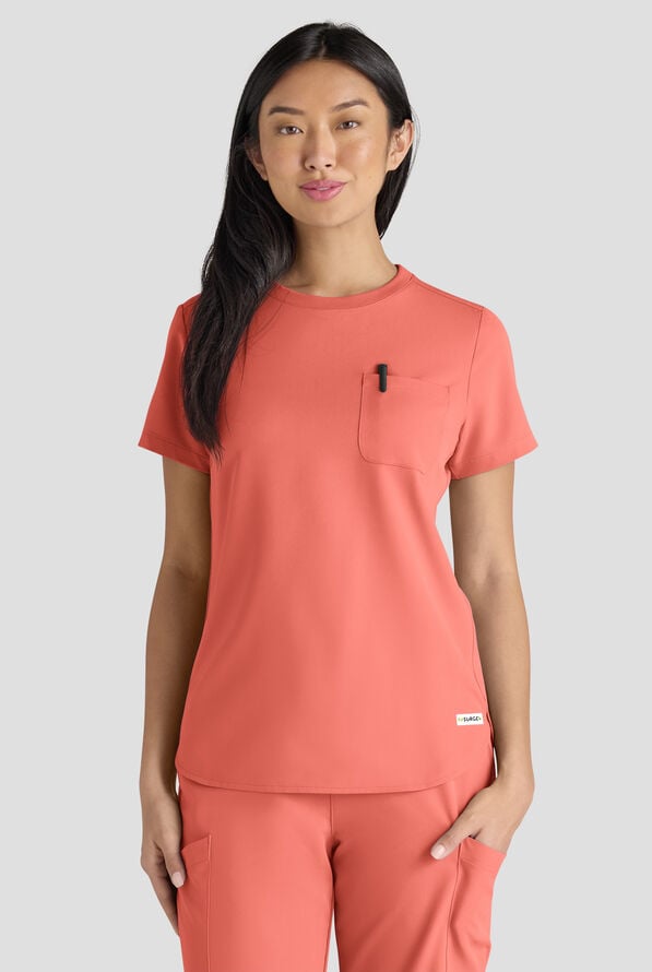 Blusa m&eacute;dica ReSurge Citrine con cuello redondo y 1 bolsillo para mujer - Chilled Guava - 3