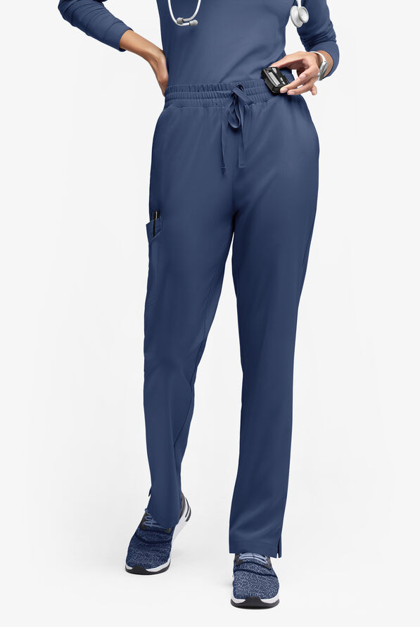 Easy STRETCH Naya Women’s Natural Waist 6-Pocket Straight Leg Scrub Pants - Petite - Navy - 1
