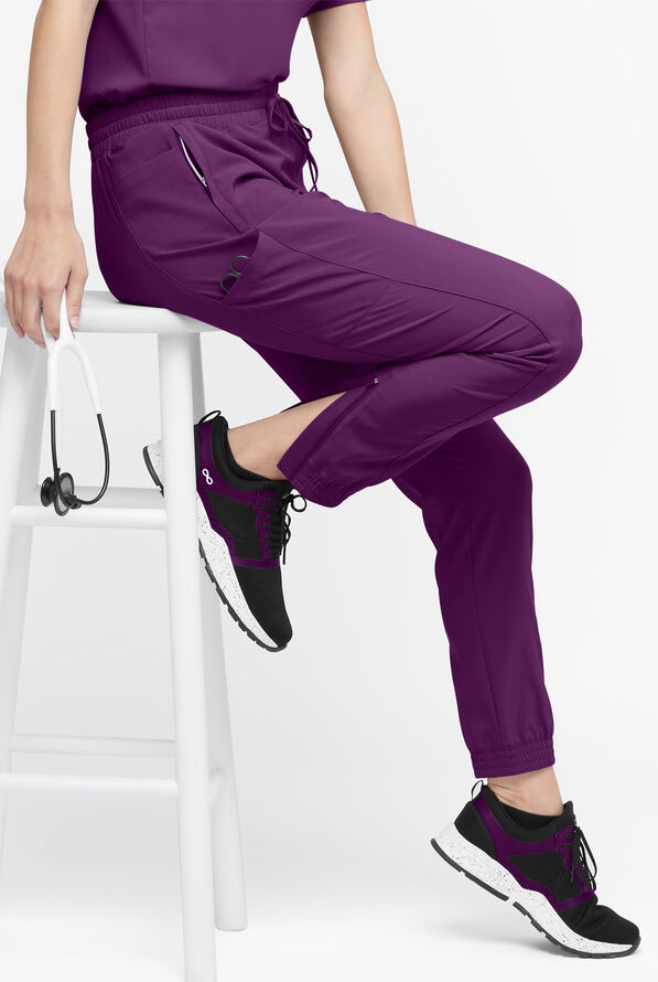 Easy STRETCH Kourtney Women's 5 Pocket Modern Slim Leg Jogger Scrub Pants - Petite - Eggplant - 1
