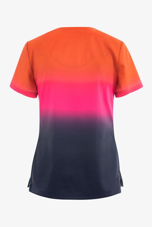 Blusa médica estampada koi lite Teracotta/Navy Ombre STRETCH con cuello en V y 2 bolsillos para mujer exclusiva de UA - null - 2