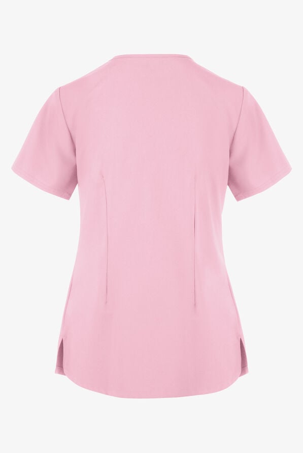 Easy STRETCH Leila Women's 3-Pocket Lace Up Grommet Scrub Top - Pink Peony - 4