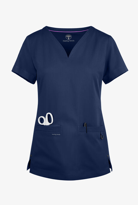 Healing Hands Purple Label Jean Women's 3-Pocket STRETCH Jewel Neck Scrub Top