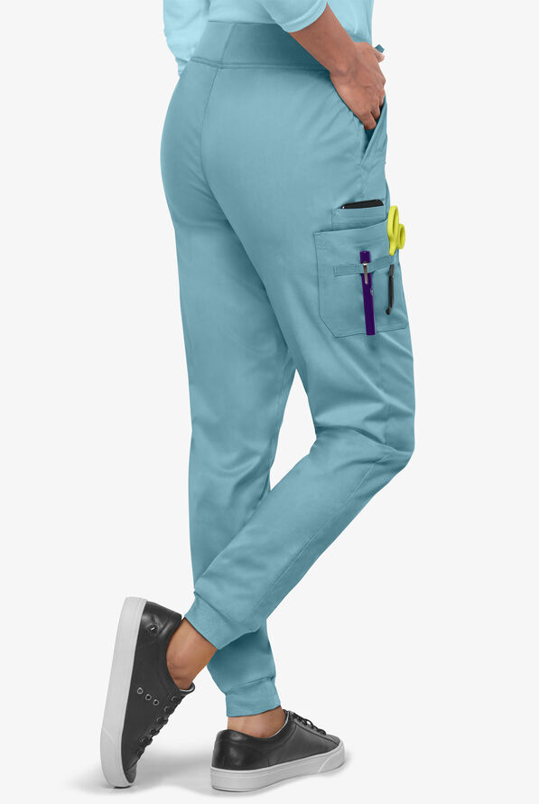 Butter-Soft STRETCH Women's 5-Pocket Cargo Jogger Scrub Pants - Petite - Dew Drop - 4