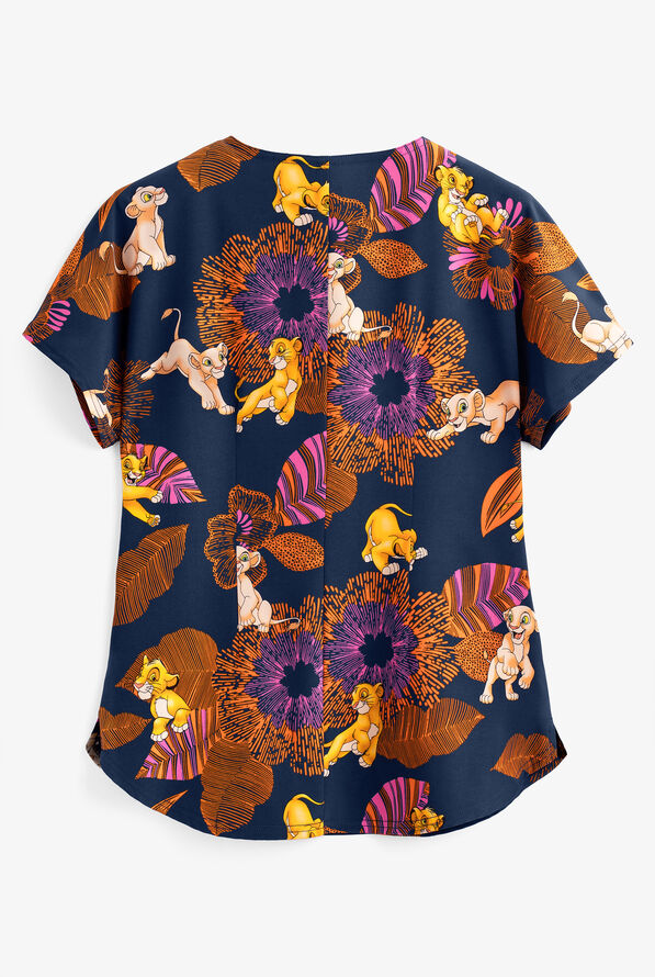 Cherokee Tooniforms Disney Nala and Simba Women's 2-Pocket Round Notched Neck Print Scrub Top - null - 2