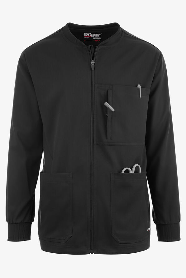 Grey's Anatomy by Barco Spandex STRETCH React Men's 5-Pocket Zip Front Scrub Jacket - Black - 1