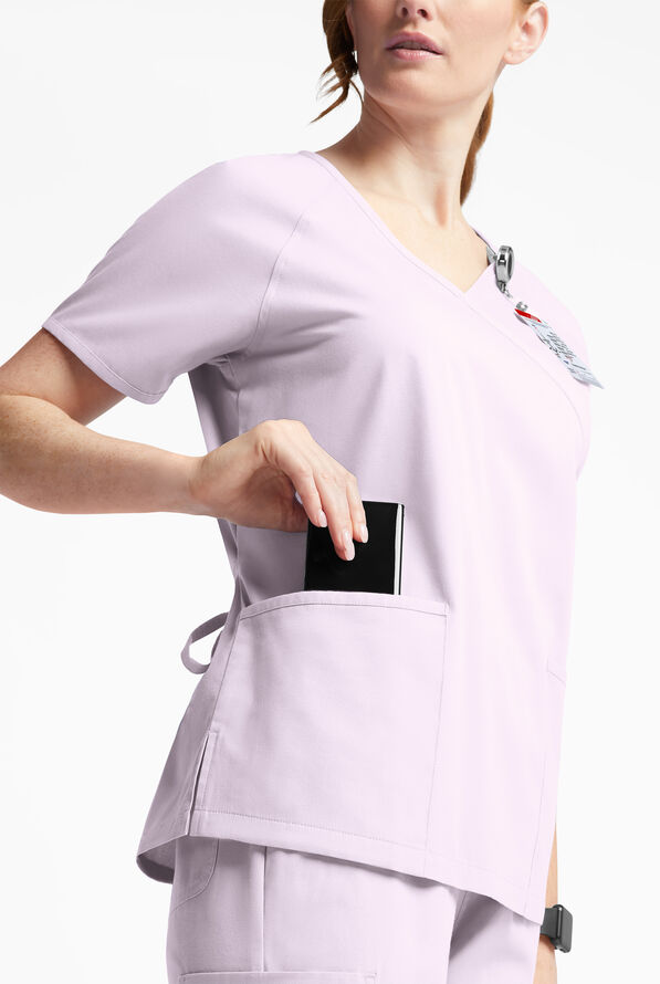 Butter-Soft Originals Women's 3-Pocket Mock Wrap Scrub Top - Orchid Petal - 4