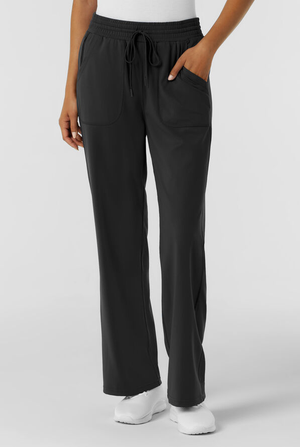 Wink Renew Knit Women's 5-Pocket STRETCH Drawstring Wide Leg Scrub Pants - Black - 1