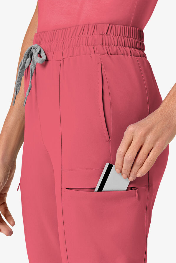 Wink Renew Women's 7-Pocket STRETCH High Waisted Slim Leg Cargo Scrub Pants - Ruby - 3