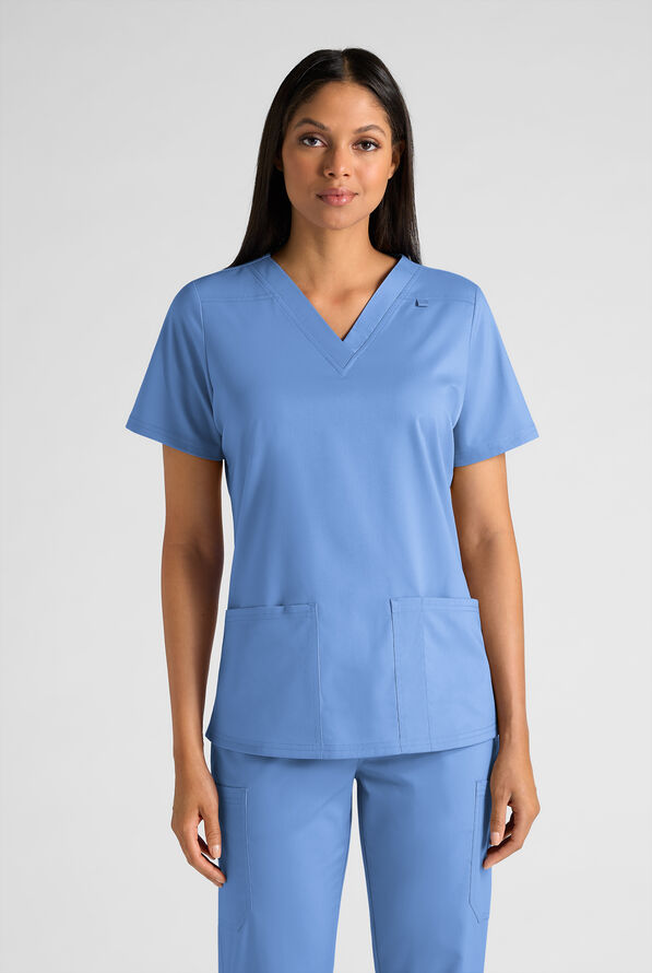 Butter-Soft STRETCH FLXTEK+ Women's 4-Pocket V-Neck Scrub Top - Ceil Blue - 1