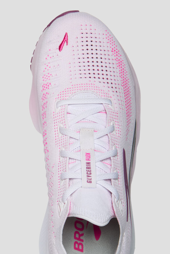 Brooks Women's Glycerin Flex White/Cyber Pink/Argyle Athletic Lace Up Shoes - null - 2