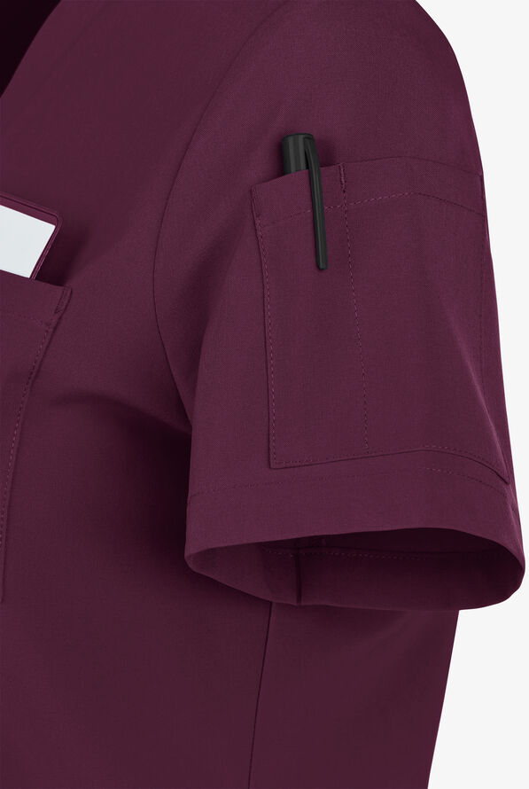 Easy STRETCH Chloe Women's 3-Pocket V-Neck Tuck-In Scrub Top - Dark Mulberry - 5