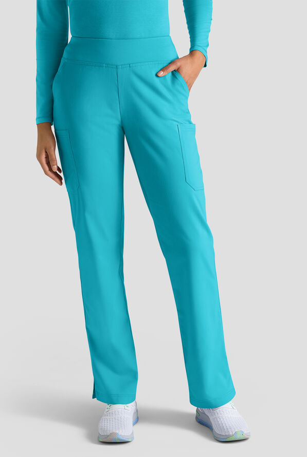 Butter-Soft STRETCH Women's 4-Pocket Knit Waistband Yoga Scrub Pants - Tall - Teal - 1