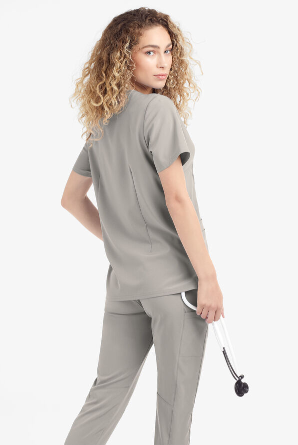 Blusa m&eacute;dica Easy STRETCH Arianna con cuello curvo y 4 bolsillos para mujer - Lunar Grey - 3