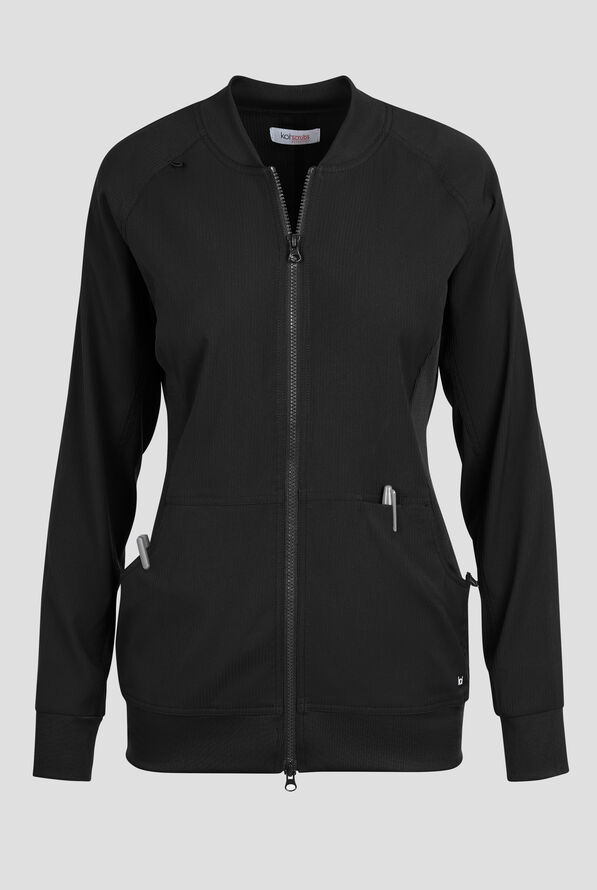 koi Essentials Athena Women's 5-Pocket Zip Front Scrub Jacket - Black - 1