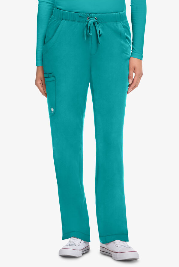 HH Works by Healing Hands Rebecca Women's 6-Pocket STRETCH Drawstring Waist Cargo Scrub Pants - Petite - Teal - 1