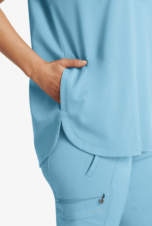 Healing Hands Purple Label Journey Women's 2-Pocket STRETCH Dolman Sleeve Mandarin Collar Scrub Top - Spectra Blue - 4