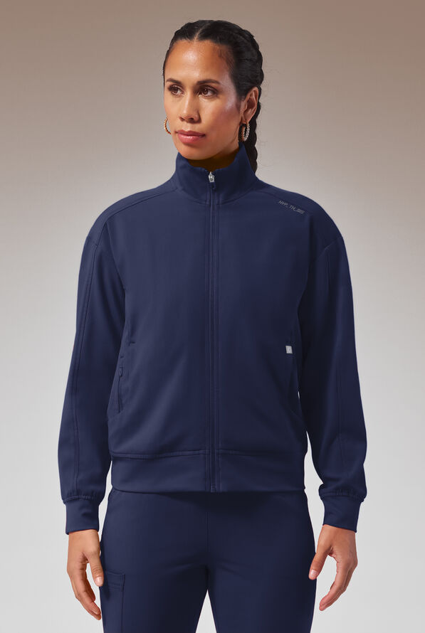 Hypothesis Base Women's 3-Pocket Relaxed Fit Zip Front Scrub Jacket - Navy - 1