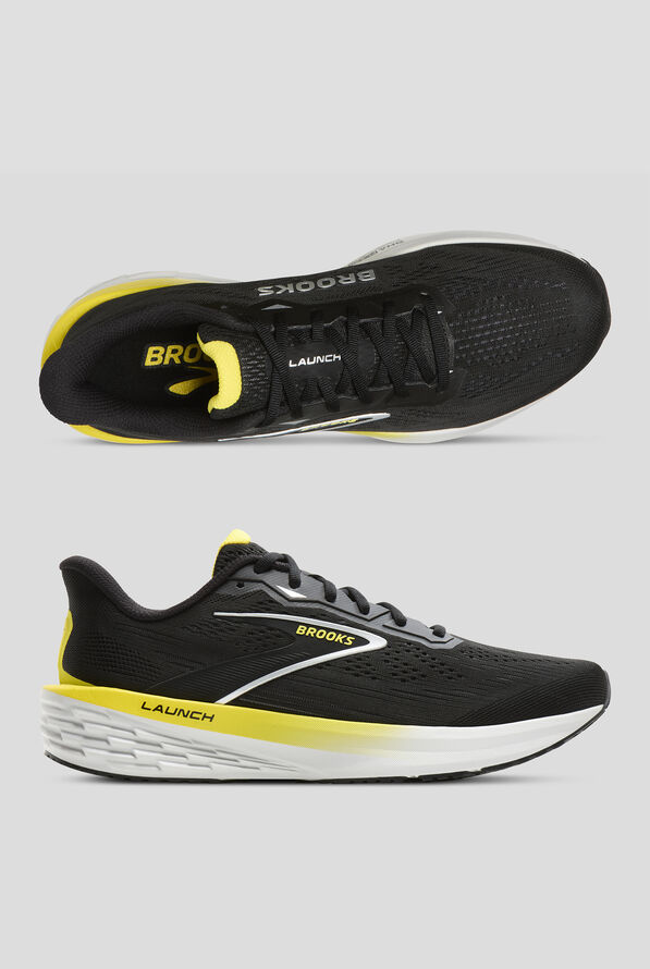 Brooks Men's Launch 12 Black/Cyber Yellow/Oyste Athletic Lace Up Shoes - null - 1