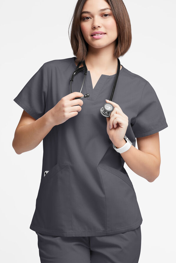 Butter-Soft Originals Women's 4-Pocket Notch Neck Scrub Top - Pewter - 2