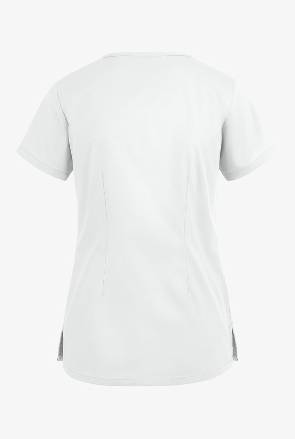 Butter-Soft STRETCH Women's 3-Pocket V-Neck Mock Wrap Scrub Top - White - 4