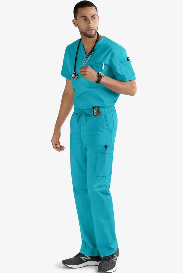 Butter-Soft STRETCH Men's 9-Pocket Zip Front Cargo Straight Leg Scrub Pants - Teal - 2