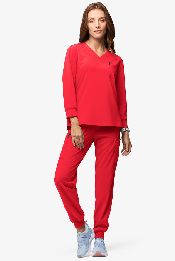 Easy STRETCH Women's Josie 2-Pocket Relaxed 3/4" Sleeve Scrub Top - Atomic Red - 4