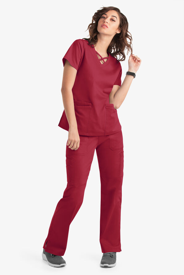 Blusa m&eacute;dica UA Butter-Soft STRETCH con lazos entrecruzados y 4 bolsillos para mujer - Ruby - 6