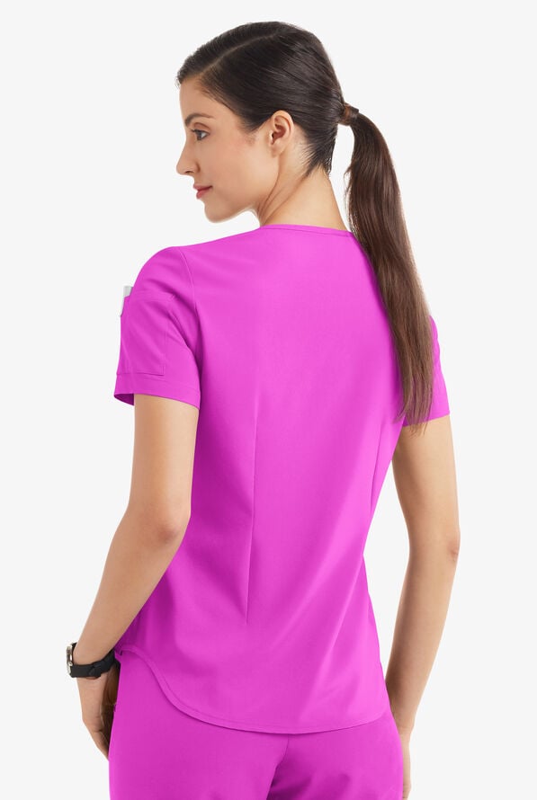 Easy STRETCH Chloe Women's 3-Pocket V-Neck Tuck-In Scrub Top - Electric Fuchsia - 4