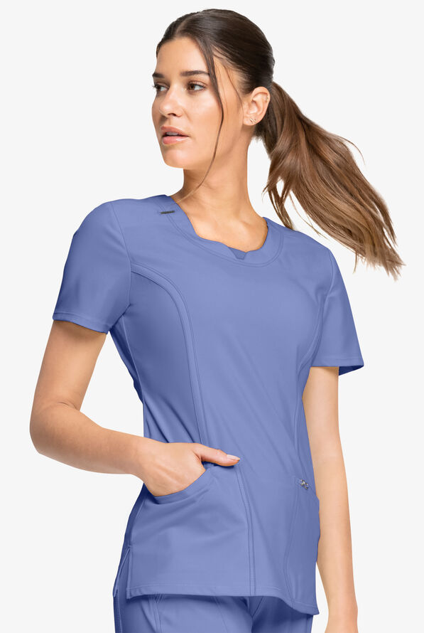Infinity Women's 3-Pocket STRETCH Round Neck Scrub Top - Ceil Blue - 3