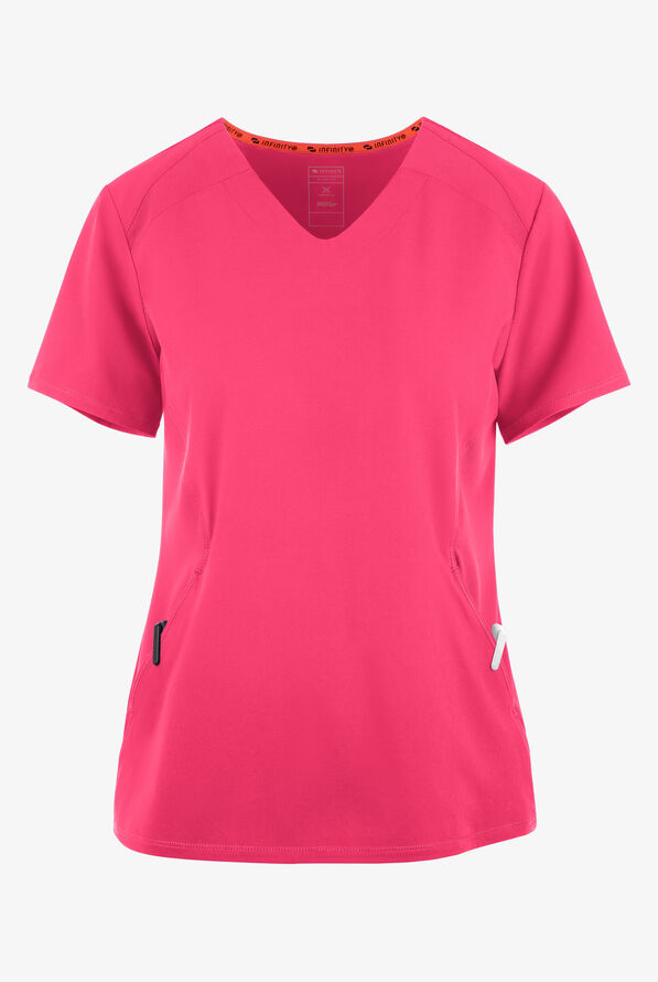 Blusa m&eacute;dica Infinity GNR8 STRETCH con cuello en V redondeado y 1 bolsillo para mujer - Power Pink - 1