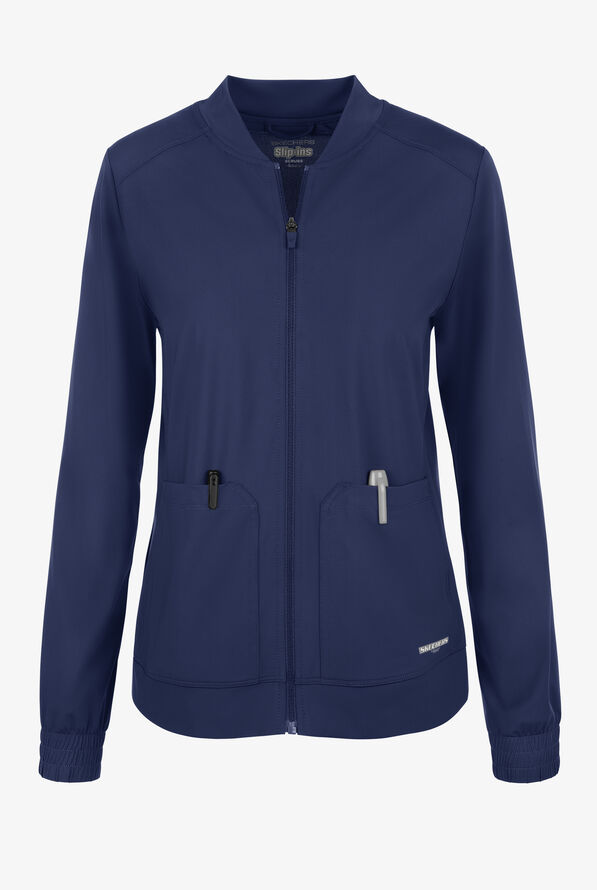 Skechers by Barco Slip-ins Contour Women's 3-Pocket STRETCH Zip Front Scrub Jacket - Navy - 1