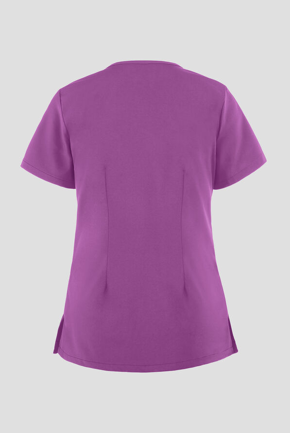 Easy STRETCH Lina Mitered Women's 4-Pocket V-Neck Scrub Top - Purple Swirl - 3